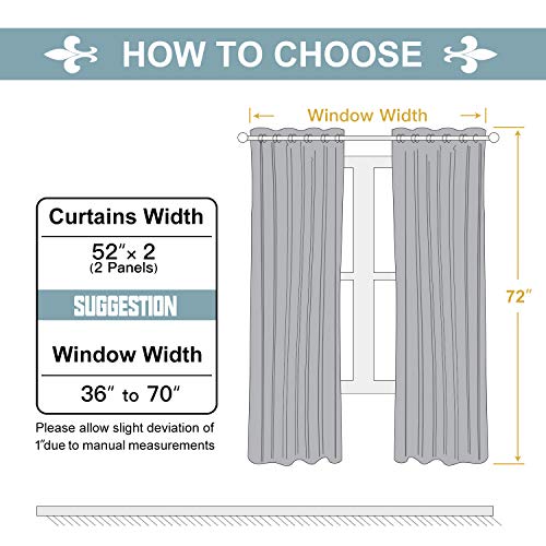 100% Blackout Curtains for Bedroom 72 Inches Long 2 Panels Set (52"W x 72"L (Pack of 2) / Dark Grey)