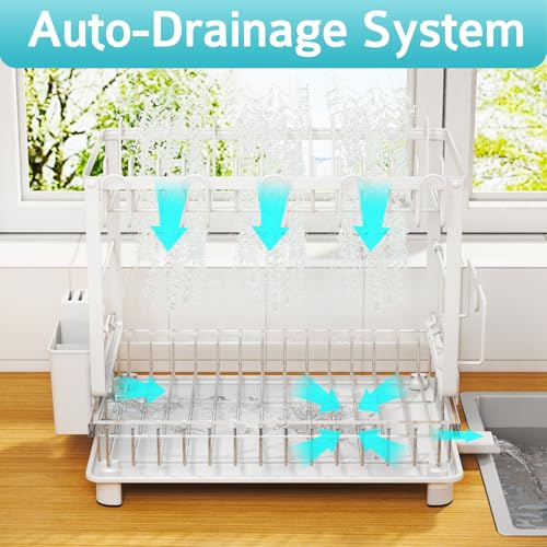 2 Tier Dish Drying Rack for Kitchen Counter (White)