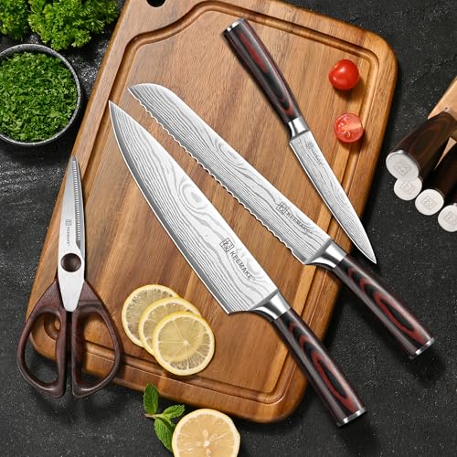 14 Pcs Kitchen Knife Set with Block (Red)