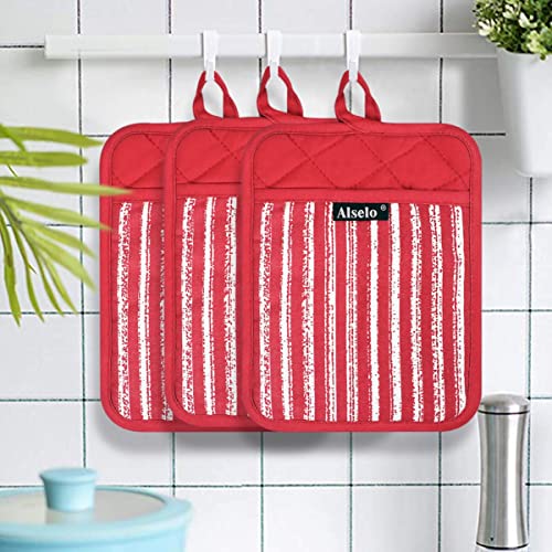 Silicone Pot Holders Set of 3 Heat Resistant & Non Slip Potholders (Red)