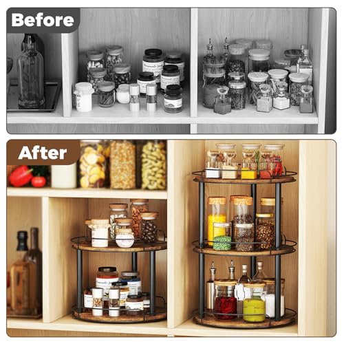 12'' Wood Lazy Susan Turntable Organizer for Cabinet (12 inches 2 Tier)