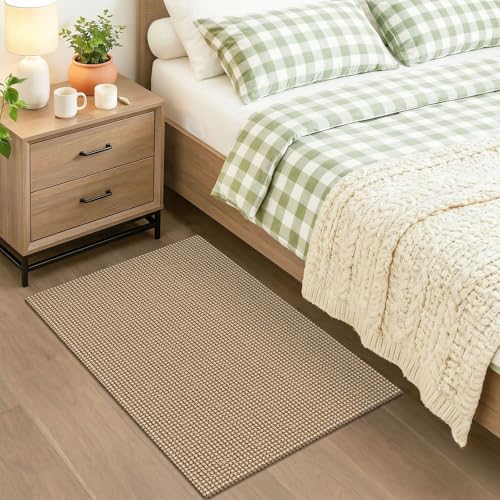 Indoor Door Mat 2x3 ft Small Area Rugs Washable Front Door Mat Non Slip Rubber Backed Entryway Rug Cotton Entrance Doormat for Front Porch Bathroom Kitchen Bedroom (Orange Beige/Tan/Brown / 2' x 3' (Rectangular))