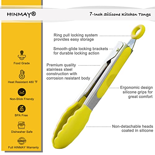 Small Appetizer Tongs 7" Silicone Kitchen Tongs (7-Inch / Yellow)