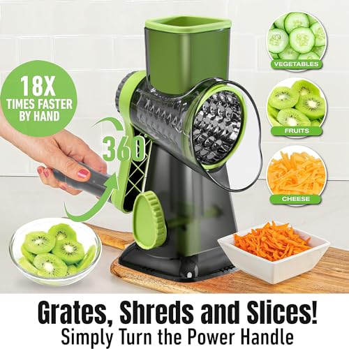 Cheese Grater Hand Crank Rotary Vegetables Shredder with Handle (Green)