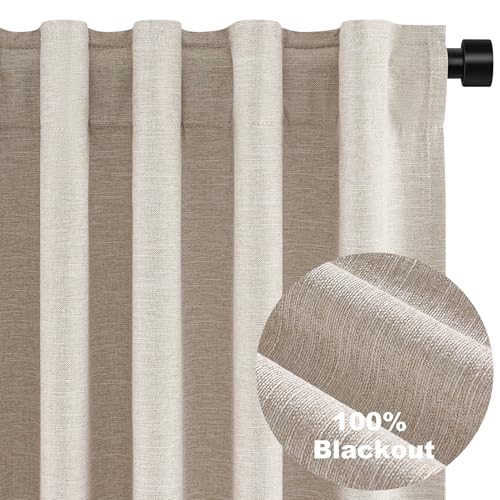 54 Inch Long Linen Blackout Tiers Curtains for Small Window Elegant Short Boho Farmhouse Curtain Drapes for Livingroom Bedroom Thermal Insulated Linen Cafe Drapes (Natural Linen / 52"W x 54"L (Pack of 2))