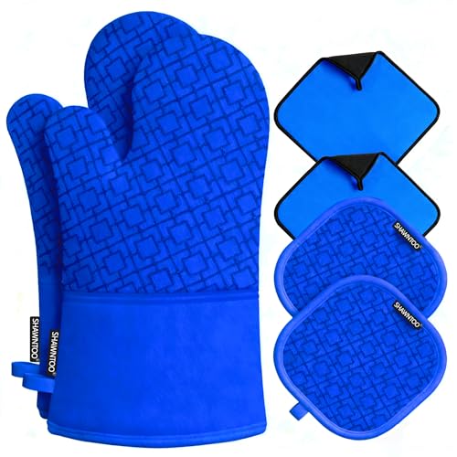 Oven Mitts and Pot Holders Sets 6pcs (Navy Blue)