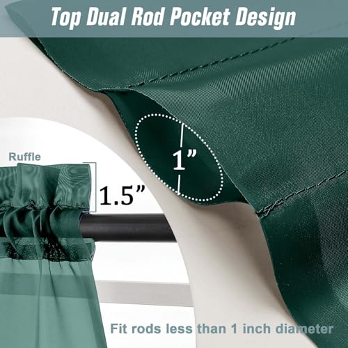 Green Sheer Curtains 84 Inches Long 2 Panels (42"W x 84"L (Pack of 2) / Hunter Green)