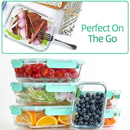 10 Pack] Glass Food Storage Containers with Lids (Light Green)