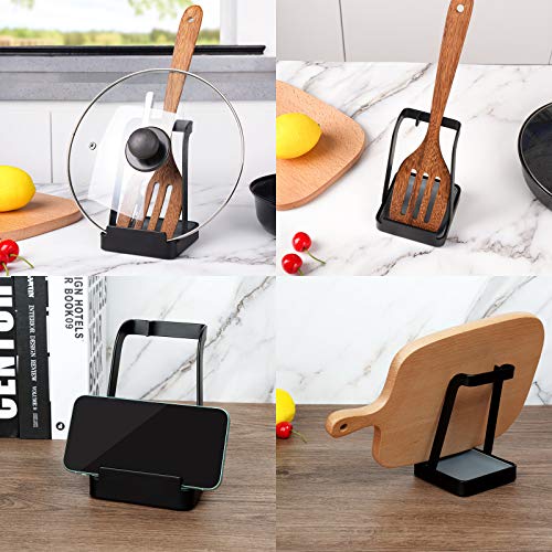 Versatile Pot Lid Ladle Holder Multipurpose Spatula Pad Book Cutting Board Spoon Rest Kitchen Utensils Drip Tray Washable Durable Stable Tack (Black / Medium)