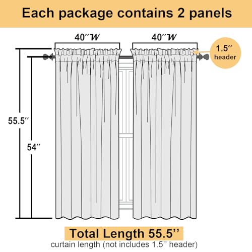 Short Sheer Curtains 54 Inches Length 2 Panels (Sage Green / 40"W x 54"L (Pack of 2))