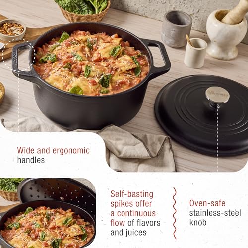 7 Quart Cast Iron Dutch Oven with Lid and Dual Loop Handles (7QT)