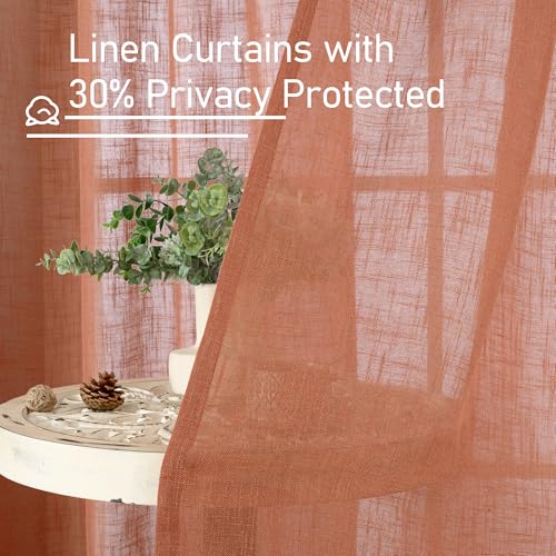 Terracotta Linen Curtains 63 inch Length 2 Panels for Living Room (52"W x 63"L (Pack of 2) / Terracotta)