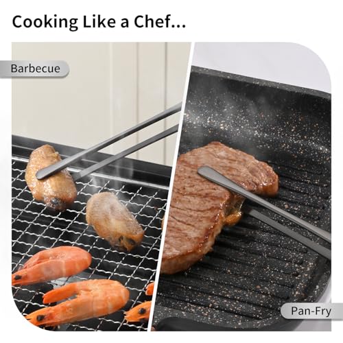 12 Inch Stainless Steel Black Cooking Tongs Set of 2 (Black)