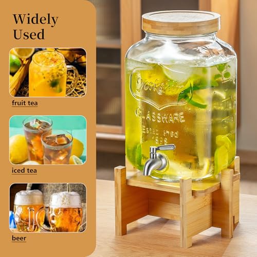 2 Gallon Drink Dispenser for Parties with Wood Stand and Lid (2 Gallon / Nature Wood)