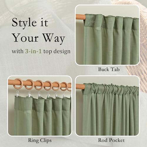 Sage Green Curtains 96 Inches Long for Living Room Sliding Glass Door Semi Sheer Drapes Light Filtering Window Treatments Soft Farmhouse Style Privacy Protect Back Tab (50"W x 96"L (Pack of 2) / Sage Green-new)