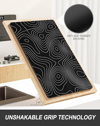 Dish Drying Mat for Kitchen Counter (Black Line Art / 15" x 24")