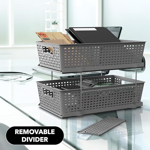 2 Tier Pull Out Sliding Drawer Under Sink Storage (Gray)