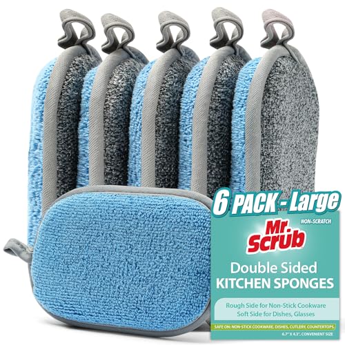All Purpose Sponges Kitchen (Grey & Blue / 6 Pack - Large)
