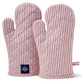 Oven Mitts Heat Resistant Kitchen Gloves (Oven Gloves / Ticking Red)
