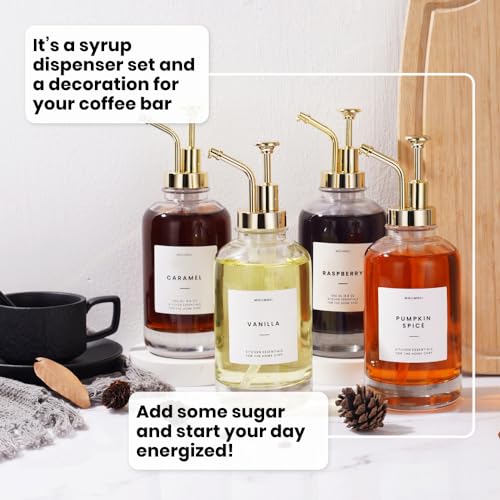 Coffee Syrup Dispenser for Coffee Bar (Gold / 500ml, Set of 4)