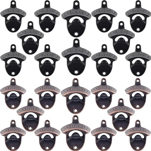 24 PCS Beer Bottle Opener Wall Mounted Black Copper with Screws (Black, Antique Copper)
