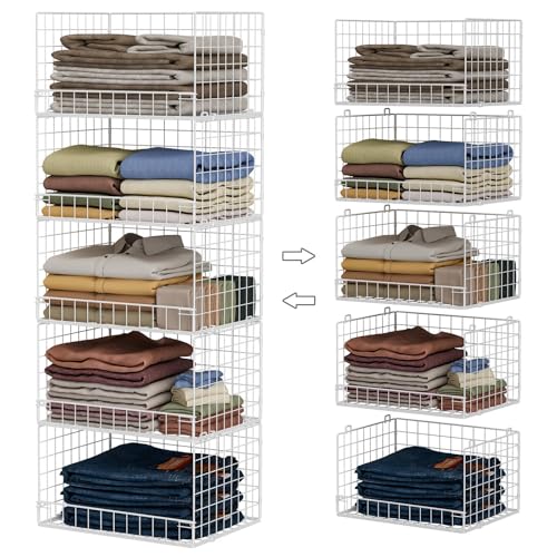 5 Tier Stackable Closet Organizers and Storage Basket (White / 11.8"x 15.7"x 43.3"(D*W*H))
