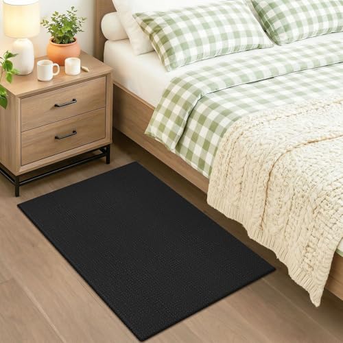 Indoor Door Mat 2x3 ft Small Area Rugs Washable Front Door Mat Non Slip Rubber Backed Entryway Rug Cotton Entrance Doormat for Front Porch Bathroom Kitchen Bedroom (Black/Dark Grey / 2' x 3' (Rectangular))