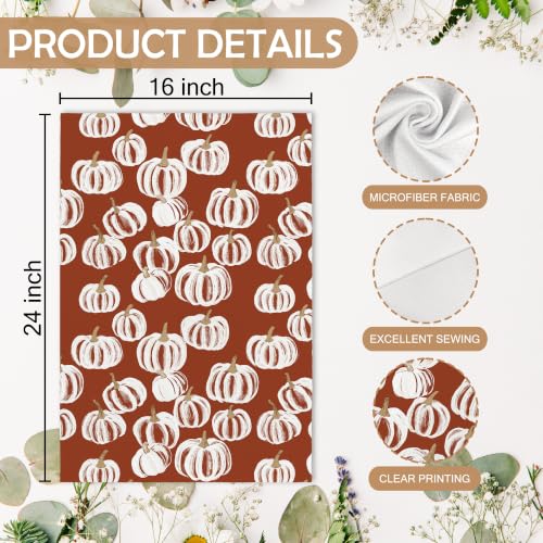 Fall Hello Pumpkin Rust Kitchen Towels and Dishcloths Sets of 2 (Rustic Pumpkin)