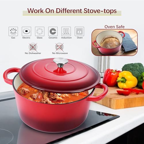 Dutch Oven Pot with Lid (5 QT-Round / Red)