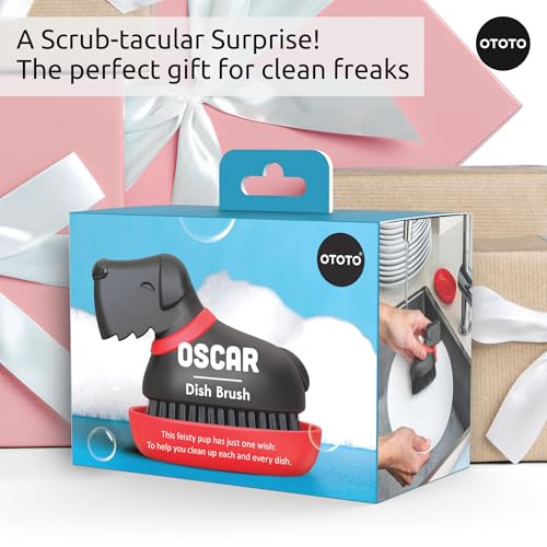 NEW) OTOTO Oscar Dog Dish Brush - Dog Gifts, Daschund, Wiener Dog, Dish Scrub Brush, Dish Scrubber, Kitchen Vegetable Scrub Brush Palm Brush, White Elephant Gifts, Cute Kitchen Gadgets (Oscar)
