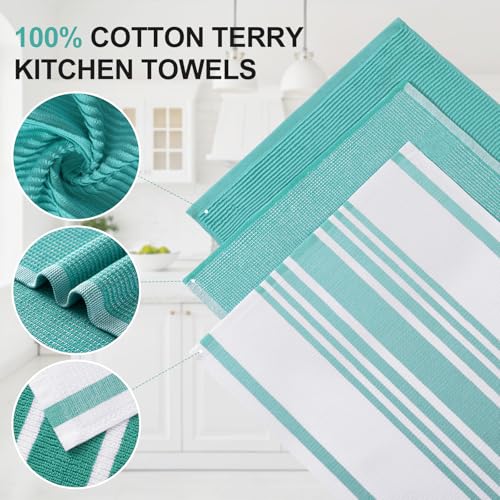 Cotton 380 GSM Premium Kitchen Towels (Teal / 18" X 28" - 3 Pack)