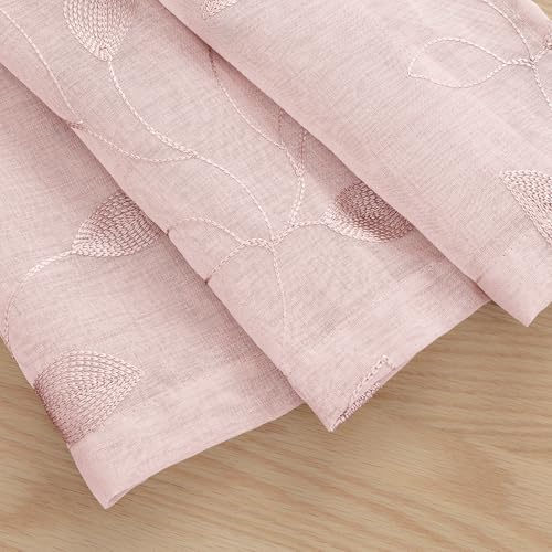 Blush Pink Kitchen Tier Curtains Leaf Embroidered (30"W x 36"L (Pack of 2) / Blush Pink)
