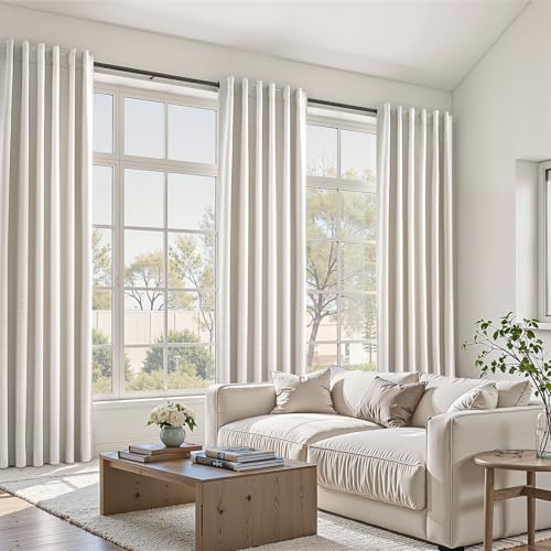 108 Inch Extra Long Ivory Birch Curtains for Living Room 100% Blackout Insulating Sound Proof Wide Drapes for Window Treatments Curtains with Hooks and Rings Natural Birch (Birch / 40"W x 108"L (Pack of 2))