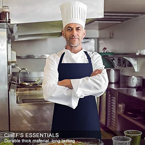 4 Pack Bib Aprons with 2 Pockets Cooking Chef Kitchen Apron for Women Men (Navy Blue)