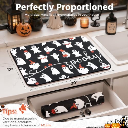 Ghost Halloween Dish Drying Mat (Halloween-Ghost / 12" X 20")