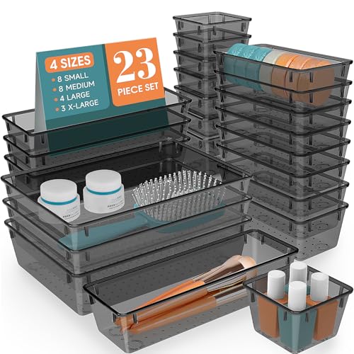 23 PCS Plastic Drawer Organizers Set (Black / 23 PCS)