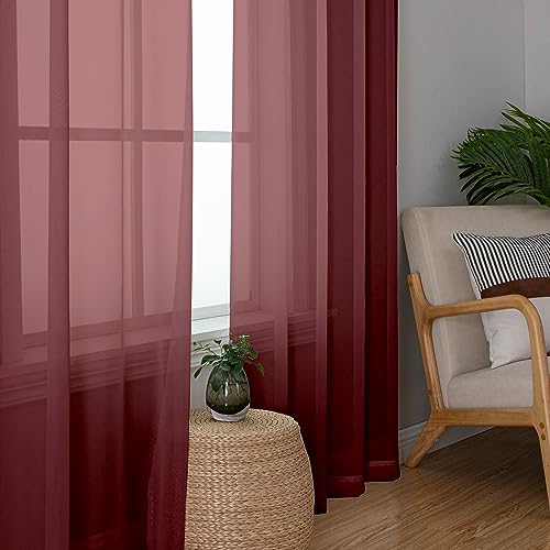 Sheer Window Curtain Panels 96 Inch Long 2 Pieces (40"W x 96"L (Pack of 2) / Burgundy)