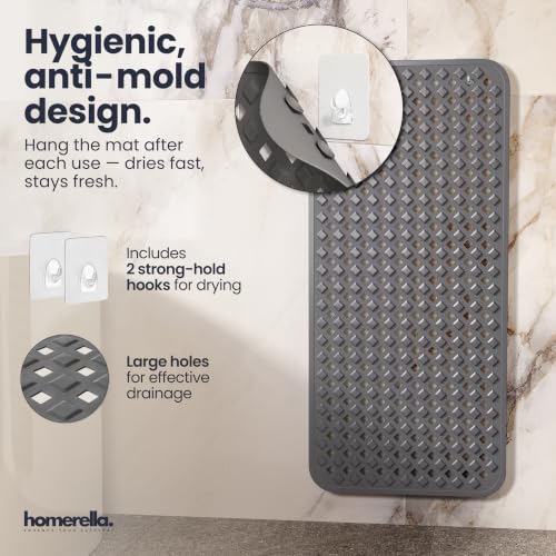 Bathtub Mat Non Slip 35x16 Shower Mat Non Slip Anti Mold BPA Free (Dark Grey / 35" x 16" (Rectangular))