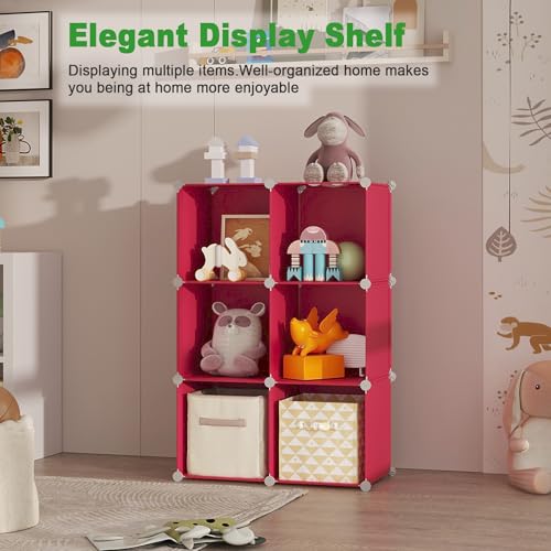 6 Cube Storage Organizer Cube Shelf Closet Storage Bookcase (Red)