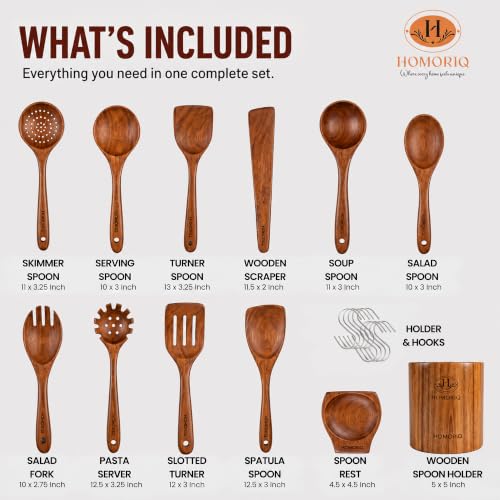 12 Piece Premium Teak Wooden Cooking Utensils Set