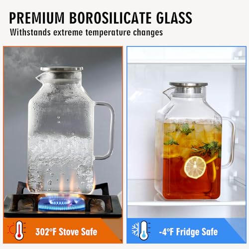 1 Gallon Square Glass Pitcher with Lid and Spout (Clear)