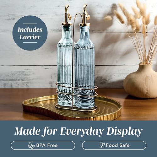 Glass Olive Oil Bottle Dispenser (Elegant Fluted / Blue)