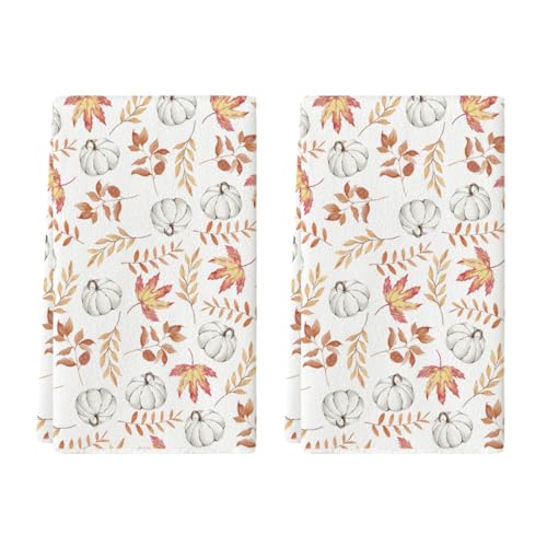 Orange Leaves Fall Kitchen Towels Set of 2 18x26 Inch (Orange)