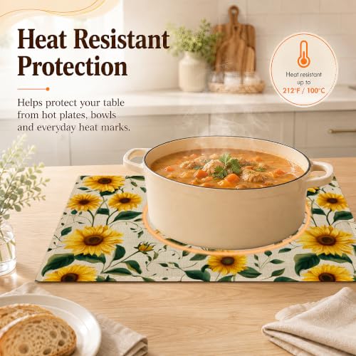 Waterproof Linen Table Mats Set of 6 (Summer Sunflower)
