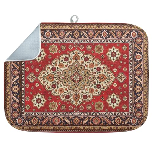 Absorbent Dish Drying Mat Kitchen Counter 18" x 24" Moroccan Royal (18" x 24" / Red Tribal)