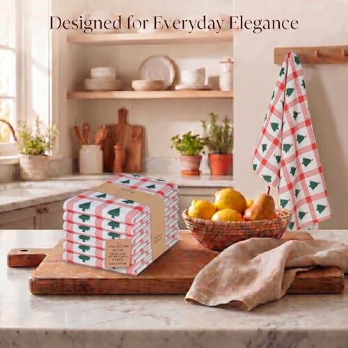 Kitchen Towel Cotton Dish Towel 20”x30” (20" x 30" (Set of 6) / 077 Christmas Tree)