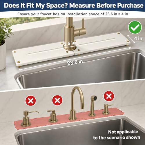 2PCS Stone Faucet Mat for Kitchen Sink (24"x 4" - White - Gold)
