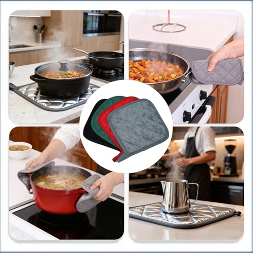 4 Pack Pot Holders for Kitchen Clearance Oven Potholders Sets for Kitchens Hot Pads for Kitchen Countertops Heat Resistant Grey (Dark Grey)