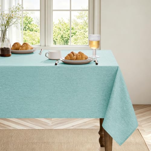 Auqa Linen Textured Tablecloth Rectangular 52 x70 Inch (Aqua / 70" x 52" (Rectangular))