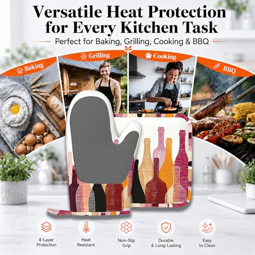 Red Wine Bottle Oven Mitts and Pot Holders Sets Non (Red Wine Bottle)